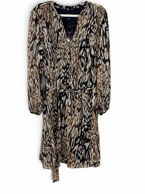 MSK Brown Black Cream Animal-Print Long Sleeve w/ Pleated & Botton Down Top -20W